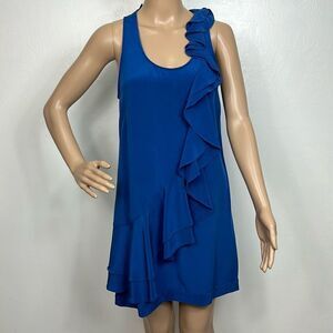 Ali Ro Silk Sleeveless Ruffled Scoop Neck Mini Dress In Blue Size 6
